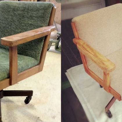 木製アーム事務椅子のファブリック張り替えと木部アレンジリメイク 家具リメイク事例：R007 Before&After