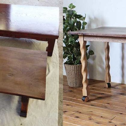 戦前から残る無垢一枚板座卓を個性派ダイニングテーブルにリメイク 家具リメイク事例：R023 Before&After