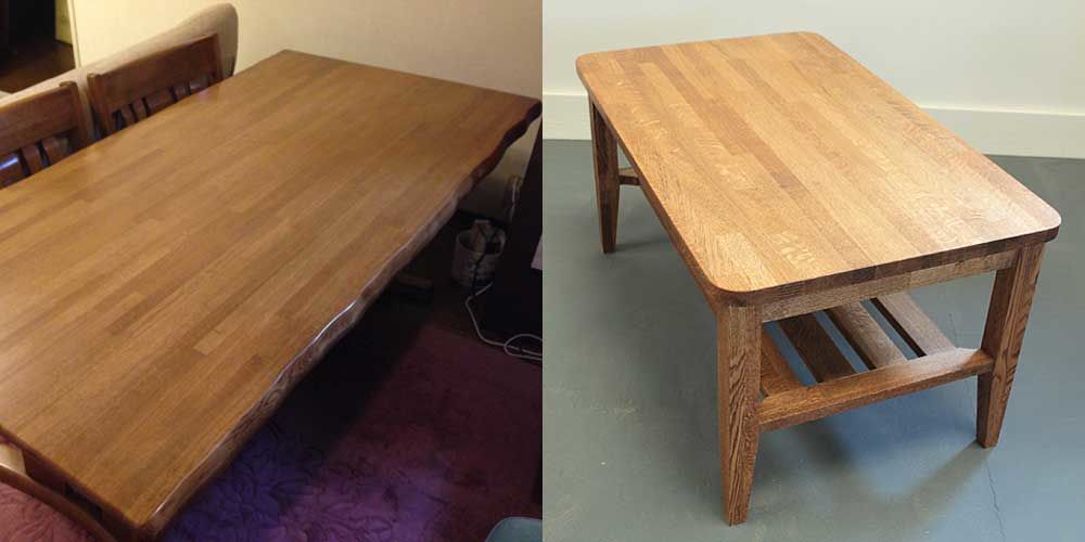 耳付き風ダイニングテーブルを棚付きリビングテーブルにリメイク 家具リメイク事例：R039 Before&After