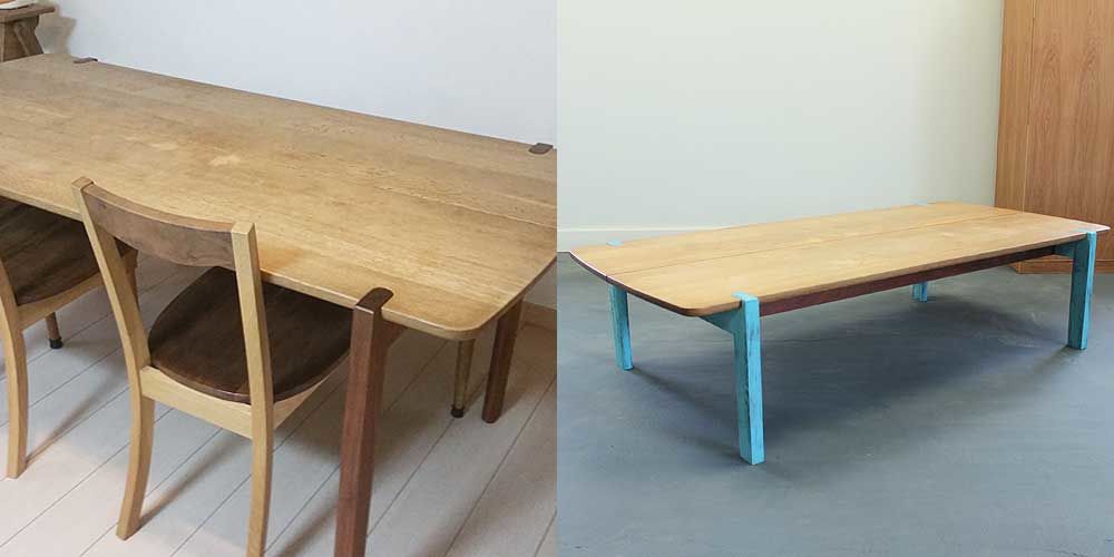 ダイニングテーブルからシャビーな水色脚のローテーブルにリメイク 家具リメイク事例：R040 Before&After