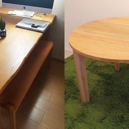 長方形ダイニングテーブルを切り出し丸テーブルにリメイク 家具リメイク事例：R045 Before&After