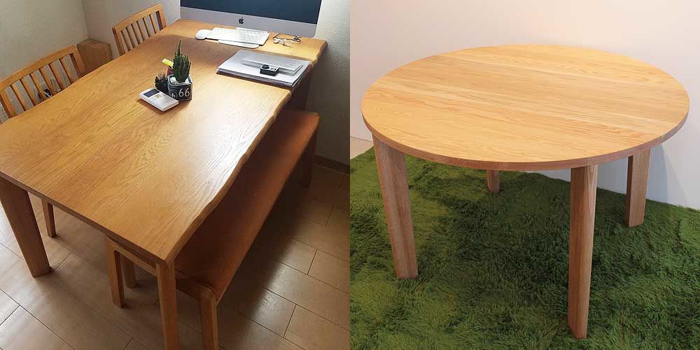 長方形ダイニングテーブルを切り出し丸テーブルにリメイク 家具リメイク事例：R045 Before&After