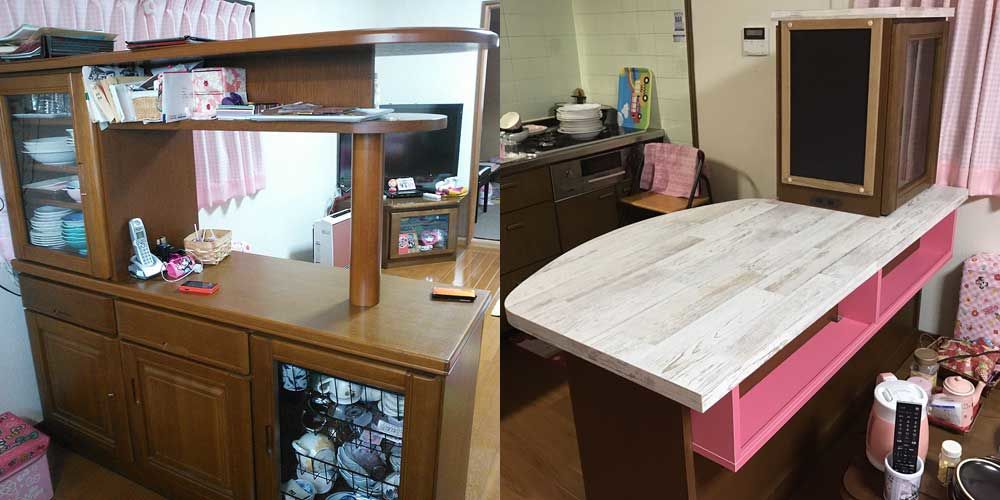 キッチンボードをテーブルとしても使いやすいようリメイク 家具リメイク事例：R050 Before&After