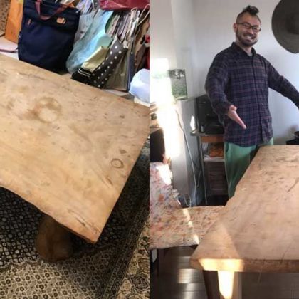 トチの木無垢一枚板の座卓をダイニングテーブルにリメイク 家具リメイク事例：R053 Before&After