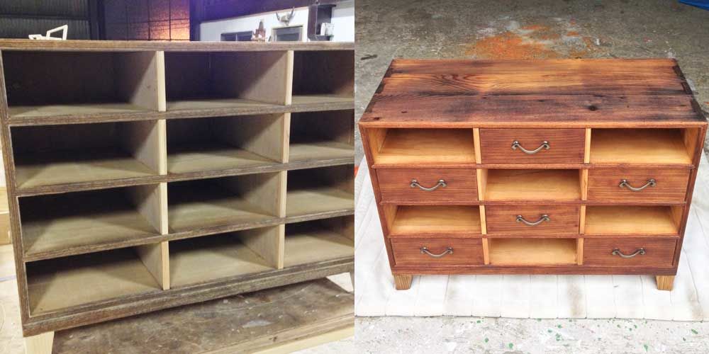 古い和箪笥の引き出しをキャビネット（飾り台）にリメイク 家具リメイク事例：R003 Before&After
