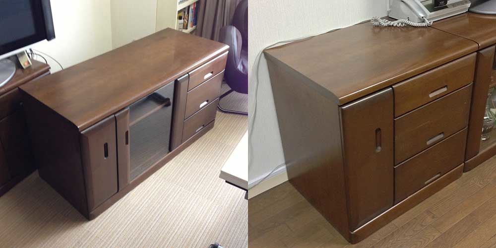 木製＆ガラス扉ローボードセットをそのまま小さくリサイズ 家具リメイク事例：R011 Before&After
