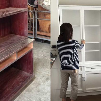 木製の食器棚を真白に塗装＆引き出し・扉を製作しリメイク 家具リメイク事例：R029 Before&After