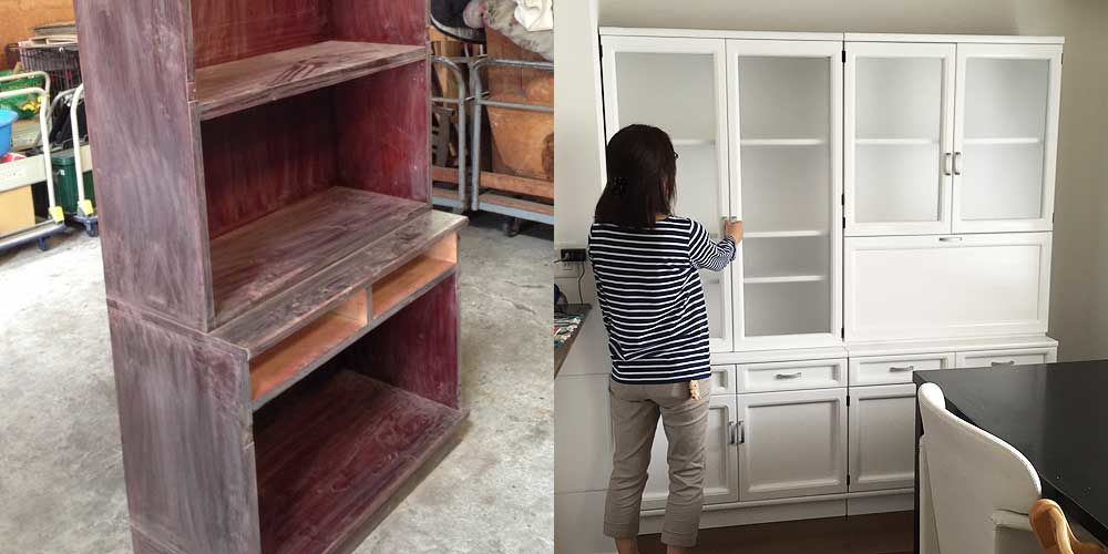 木製の食器棚を真白に塗装＆引き出し・扉を製作しリメイク 家具リメイク事例：R029 Before&After