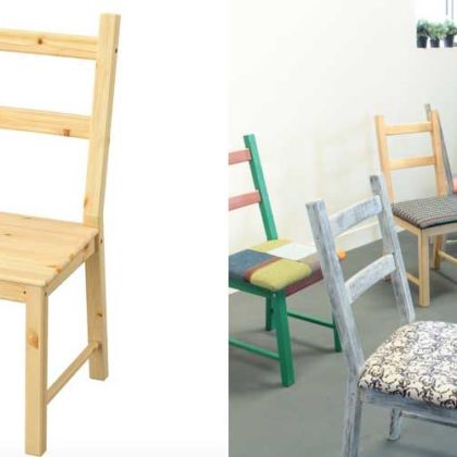 IKEAの木製椅子を塗装＆座面張りでカラフルなチェアにリメイク 家具リメイク事例：R043 Before&After