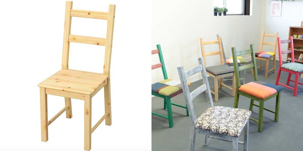 IKEAの木製椅子を塗装＆座面張りでカラフルなチェアにリメイク 家具リメイク事例：R043 Before&After