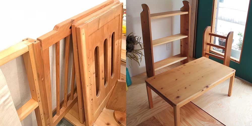 ベビーベッドをオープンシェルフとローテーブルにリメイク 家具リメイク事例：R064 Before&After