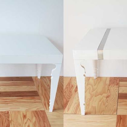 ヘアライン調ステンレスをアクセントにテーブルをリサイズ 家具リメイク事例：R070 Before&After