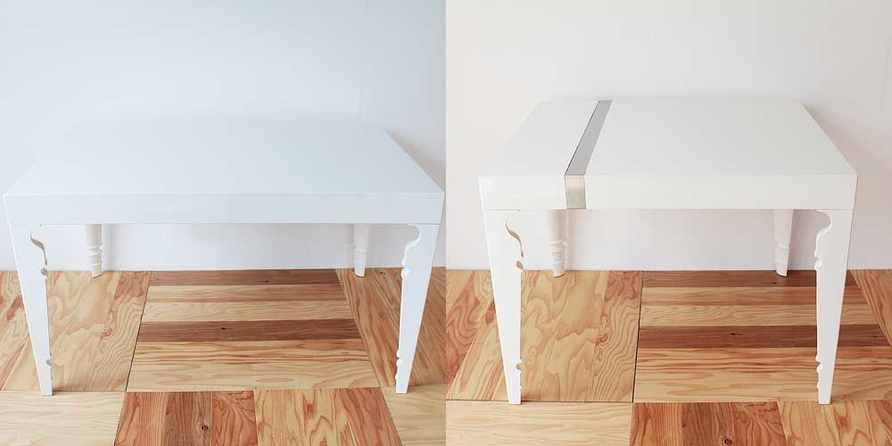 ヘアライン調ステンレスをアクセントにテーブルをリサイズ 家具リメイク事例：R070 Before&After