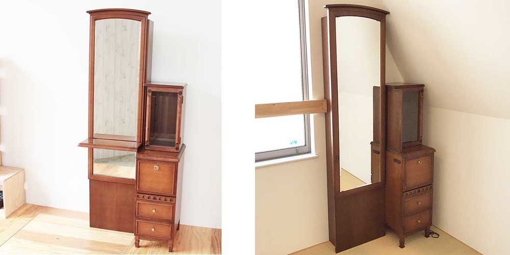姿見と物入れ2つのユニットからなる鏡台の高さをリサイズ 家具リメイク事例：R075 Before&After