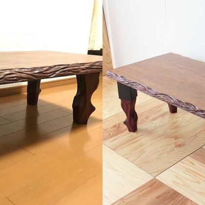 無垢一枚板の座卓の脚を継ぎ足し、リビングテーブルにリメイク 家具リメイク事例：R076 Before&After