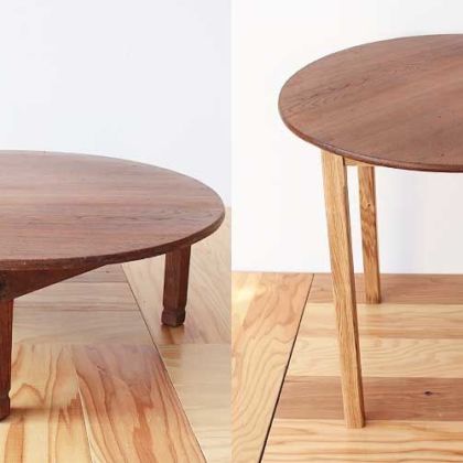 ちゃぶ台を脚の取外し可能なダイニングテーブルに 家具リメイク事例：R085 Before&After