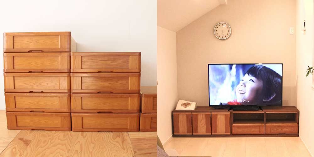 引き出しや扉を生かし、婚礼タンスをテレビボードにリメイク 家具リメイク事例：R098 Before&After