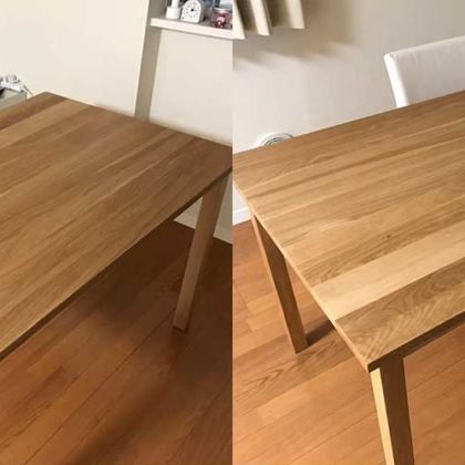 オーク無垢ダイニングテーブルを、木の節がなくなるようリサイズ 家具リメイク事例：R087 Before&After