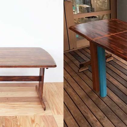 ダイニングテーブルをユニークな2台のデスクへ 家具リメイク事例：R105 Before&After