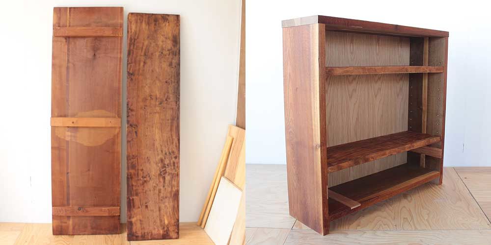 無垢一枚板の和裁作業板を3段オープンシェルフに 家具リメイク事例：R111 Before&After