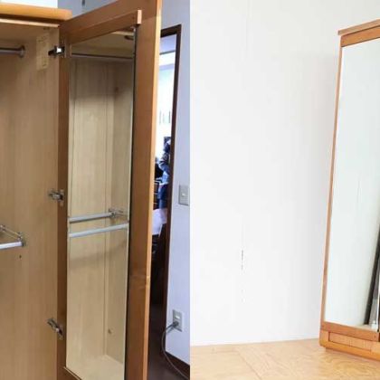 洋服タンス扉裏面の鏡を前面に出して収納付きミラーにリメイク 家具リメイク事例：R124 Before&After