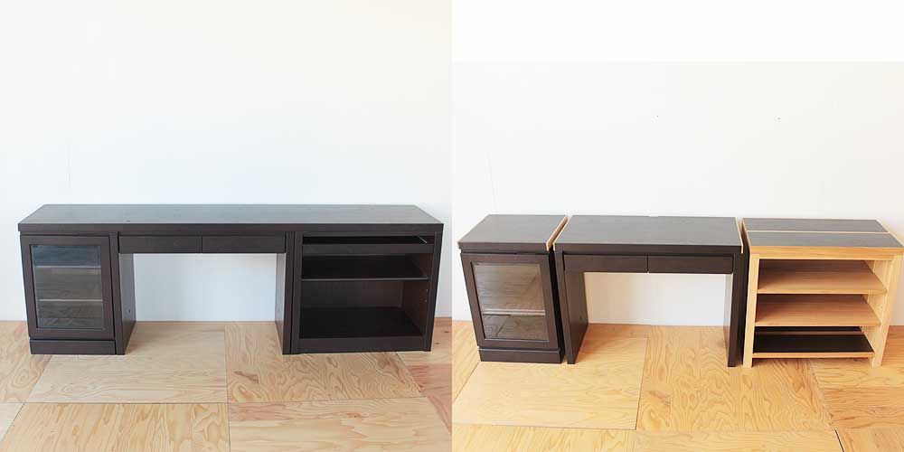 収納一体型のデスクを４分割してユニットタイプに 家具リメイク事例：R128 Before&After