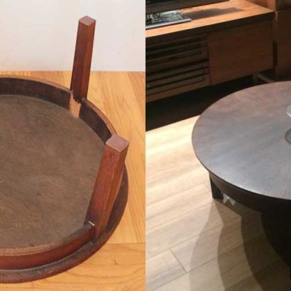 チーク材製円卓の脚を新たに製作してリペア 家具リメイク事例：R131 Before&After