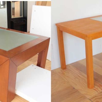 ガラス製天板ローテーブルをダイニングテーブルに 家具リメイク事例：R135 Before&After