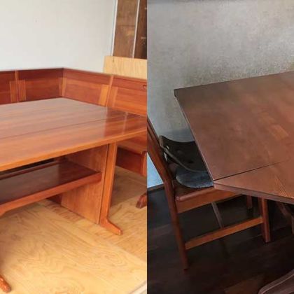 ダイニングセットのテーブル＆ベンチをリメイクして八角形のバタフライテーブルに 家具リメイク事例：R142 Before&After