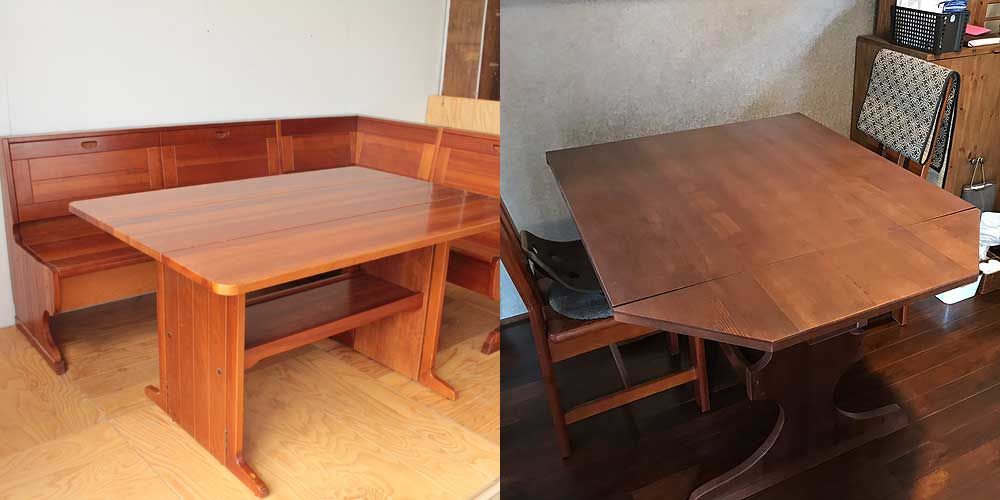 ダイニングセットのテーブル＆ベンチをリメイクして八角形のバタフライテーブルに 家具リメイク事例：R142 Before&After
