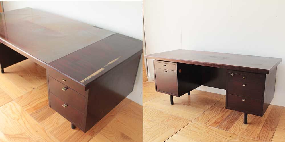 両袖書斎机の幅・奥行きをサイズダウン 家具リメイク事例：R144 Before&After
