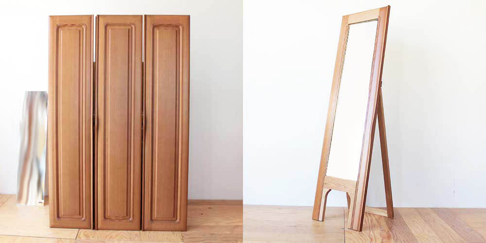 婚礼タンスの鏡付き扉を生かしてスタンドミラーに 家具リメイク事例：R147 Before&After