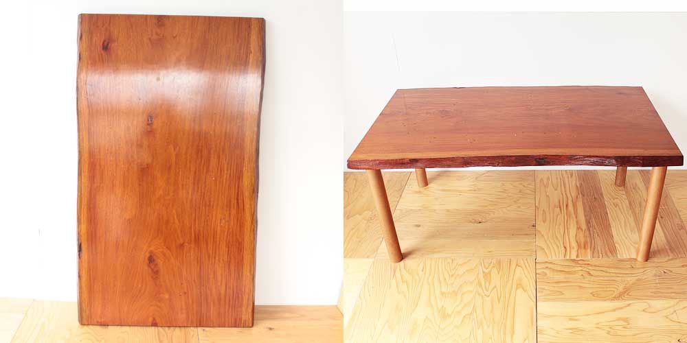 耳付き無垢一枚板の座卓天板を生かしダイニングテーブルに 家具リメイク事例：R150 Before&After