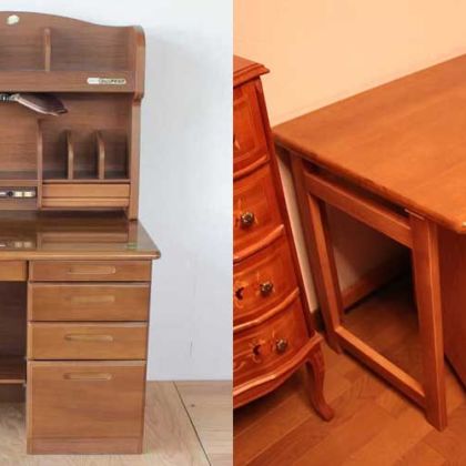 学習机を折り畳みデスクとキャスター付引き出しに 家具リメイク事例：R152 Before&After