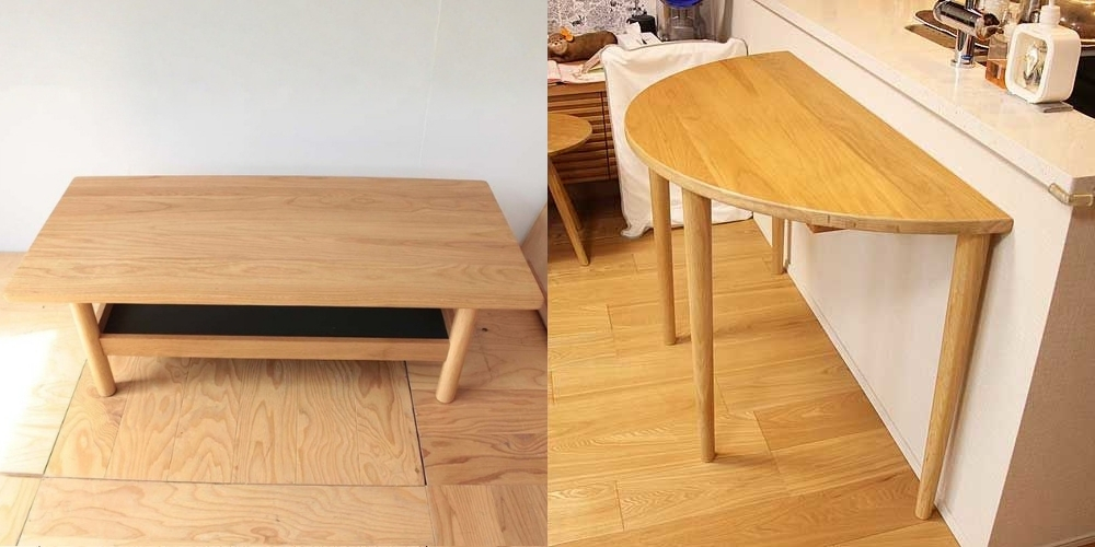 R0153：長方形ローテーブルを半円形ダイニングテーブルにリメイクのイメージ