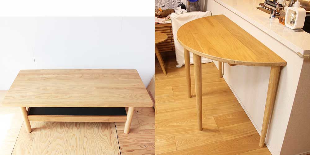 長方形ローテーブルを半円形ダイニングテーブルに 家具リメイク事例：R153 Before&After