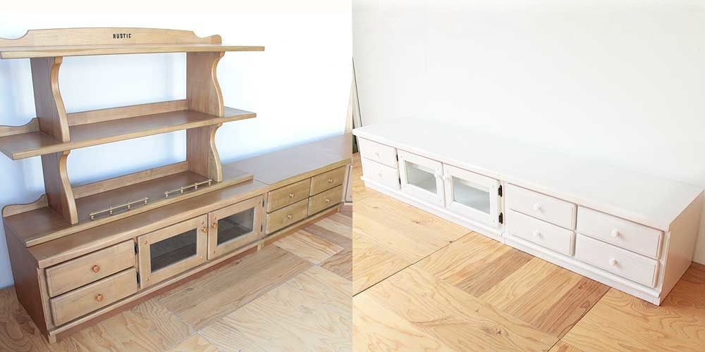 R0158：ナチュラルカラーのテレビボードをホワイト塗装でリメイクのイメージ