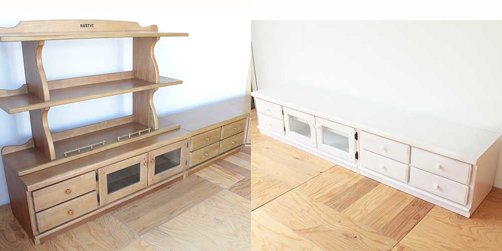 ナチュラルカラーのテレビボードをホワイト塗装に 家具リメイク事例：R158 Before&After