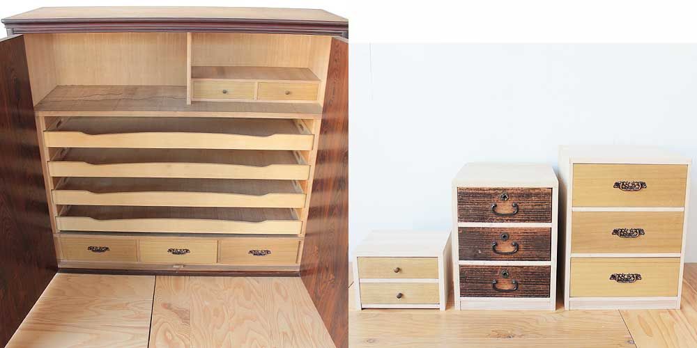和タンスの引き出しを生かして３つの小引き出しに 家具リメイク事例：R160 Before&After