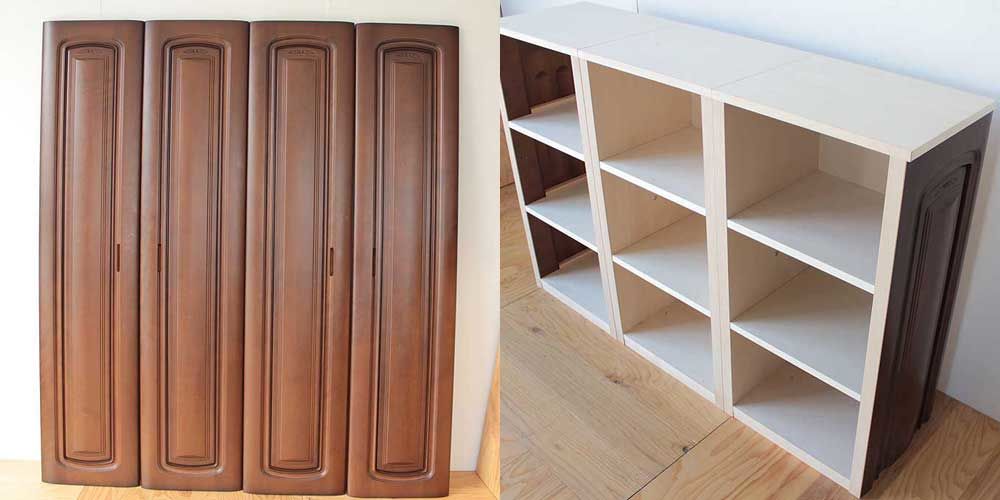 婚礼家具のクローゼット扉２枚を側板にして本棚に 家具リメイク事例：R161 Before&After