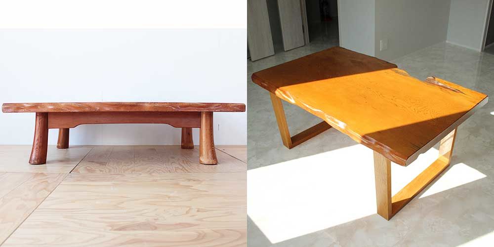屋久杉無垢一枚板の座卓を、ソファに合わせたテーブルに 家具リメイク事例：R164 Before&After