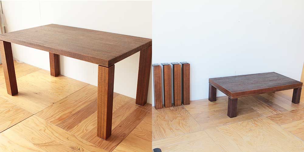 ダイニングテーブルをこたつ天板式ローテーブルに 家具リメイク事例：R171 Before&After