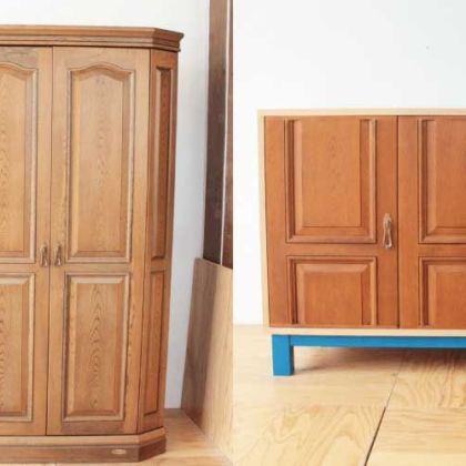 婚礼タンスの扉を生かし青い脚がポイントのキャビネットに 家具リメイク事例：R175 Before&After