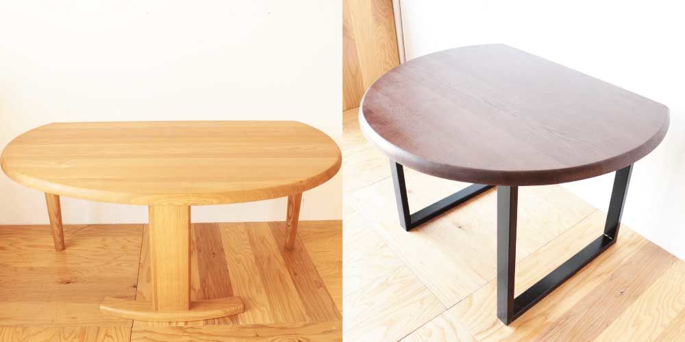 半円テーブルをリサイズ　して他のインテリアに合わせた色に 家具リメイク事例：R177 Before&After
