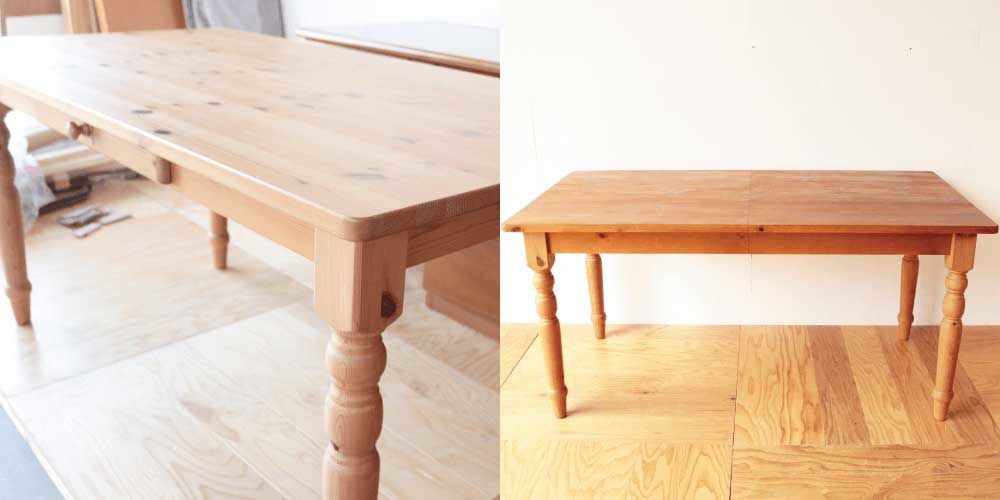 パイン材のダイニングテーブルを天板伸縮タイプに 家具リメイク事例：R180 Before&After