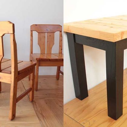 パイン材チェアを黒染めオークフレームのベンチに 家具リメイク事例：R192 Before&After