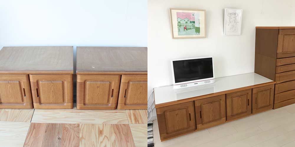 婚礼家具の開き戸収納をリメイクして出来たテレビボード 家具リメイク事例：R193 Before&After