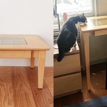 ロータイプのコレクションテーブルをハイタイプに 家具リメイク事例：R207 Before & After
