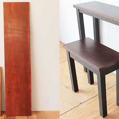 無垢チークの板材をハイテーブル＆ベンチに 家具リメイク事例：R211 Before & After