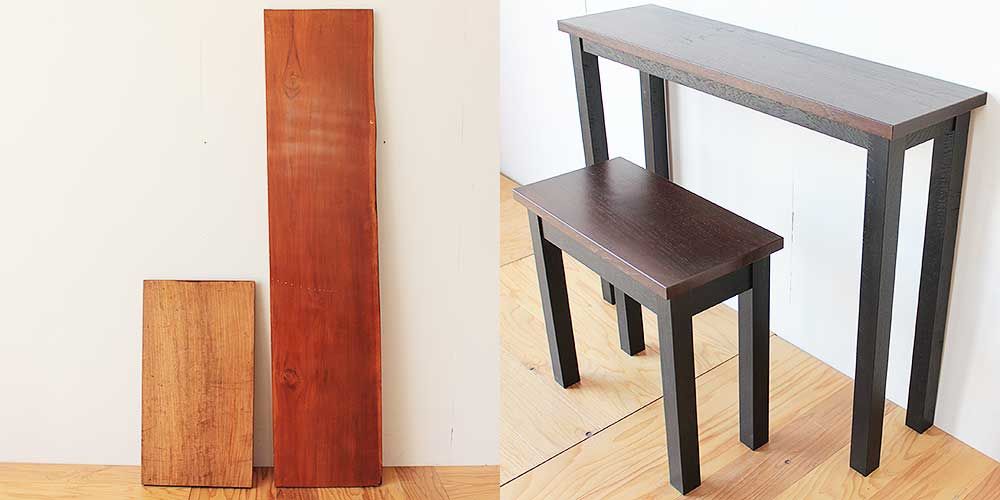 無垢チークの板材をハイテーブル＆ベンチに 家具リメイク事例：R211 Before & After